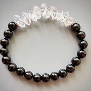 Natural Black Tourmaline and Herkimer Diamonds Handcrafted Bead Bracelet